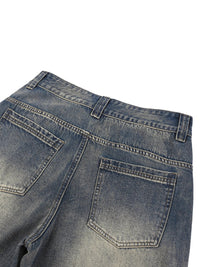 Wolvyn Apparel vintage wash baggy denim shorts, blue denim with back pockets