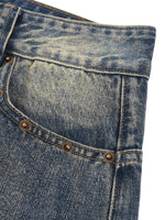 Wolvyn Apparel Vintage Wash Baggy Denim Shorts; blue denim with copper rivets
