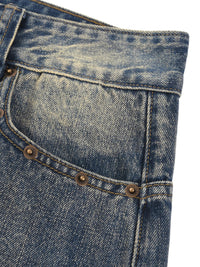 Wolvyn Apparel Vintage Wash Baggy Denim Shorts; blue denim with copper rivets