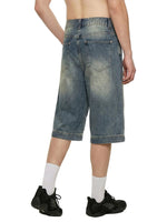 Wolvyn Apparel Vintage Wash Baggy Denim Shorts, faded blue denim, back view