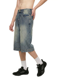 Wolvyn Apparel vintage wash baggy denim shorts by ODMPOD, knee-length, light blue