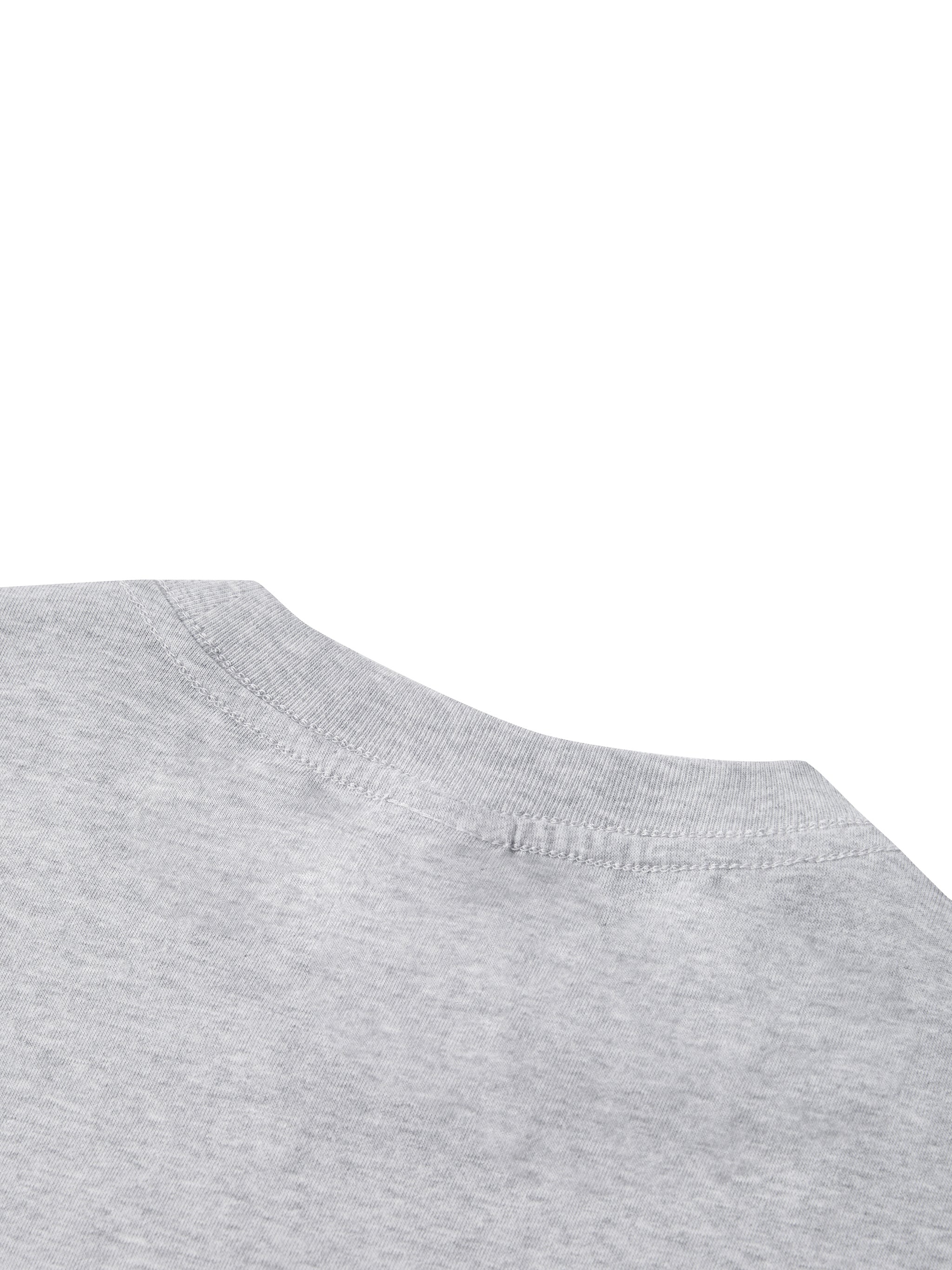 Close-up of light grey heavyweight streetwear t-shirt collar on white background