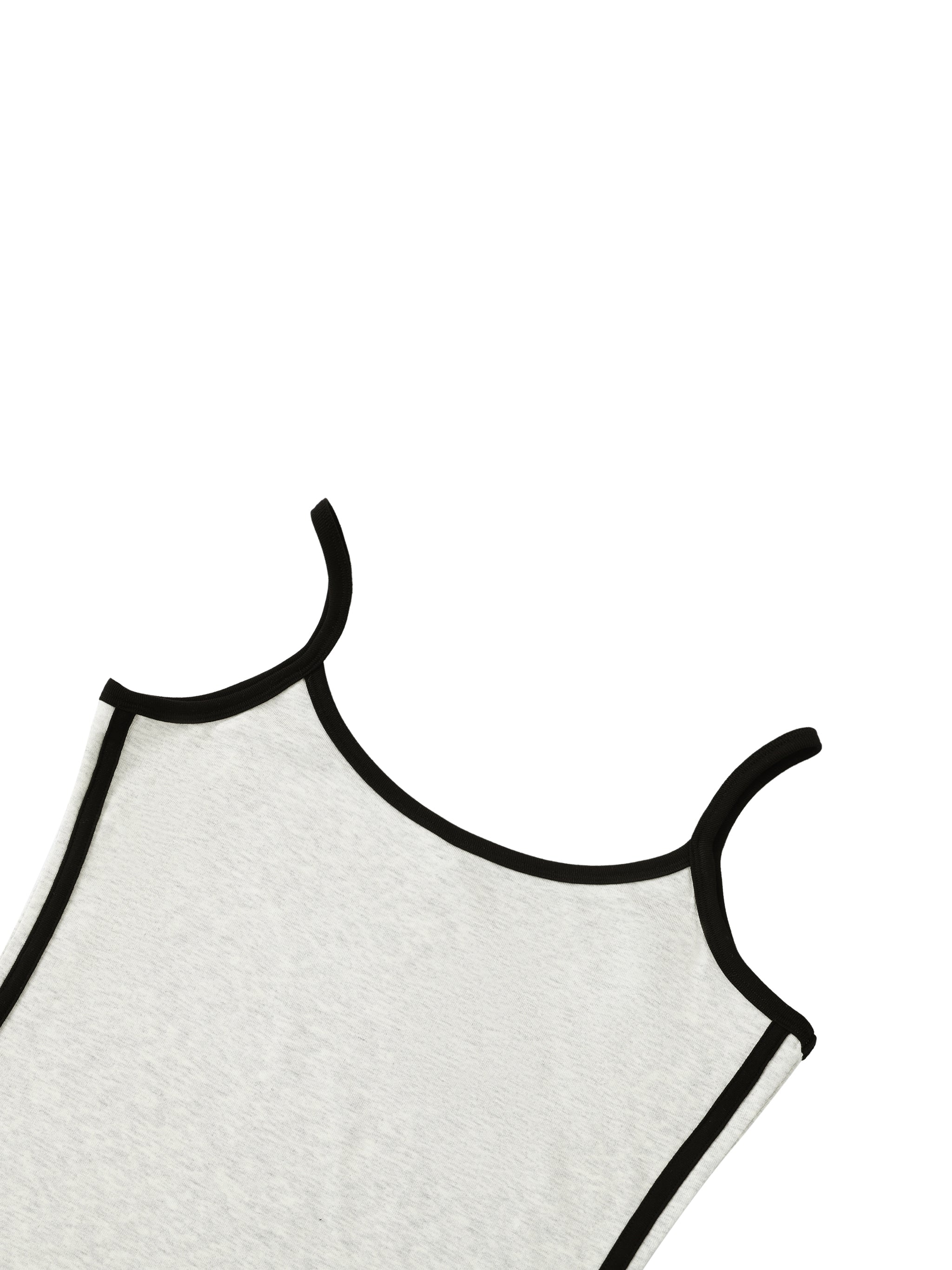 White tank top with black trim and thin straps, minimalist streetwear style