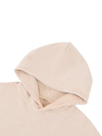 Hoodie, beige mineral-wash fabric with hood seam close-up