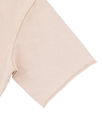 Hoodie short sleeve in beige mineral-wash fabric, soft and versatile