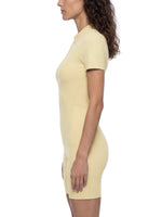 Wolvyn Apparel women's quarter-zip short sleeve romper in pale yellow.
