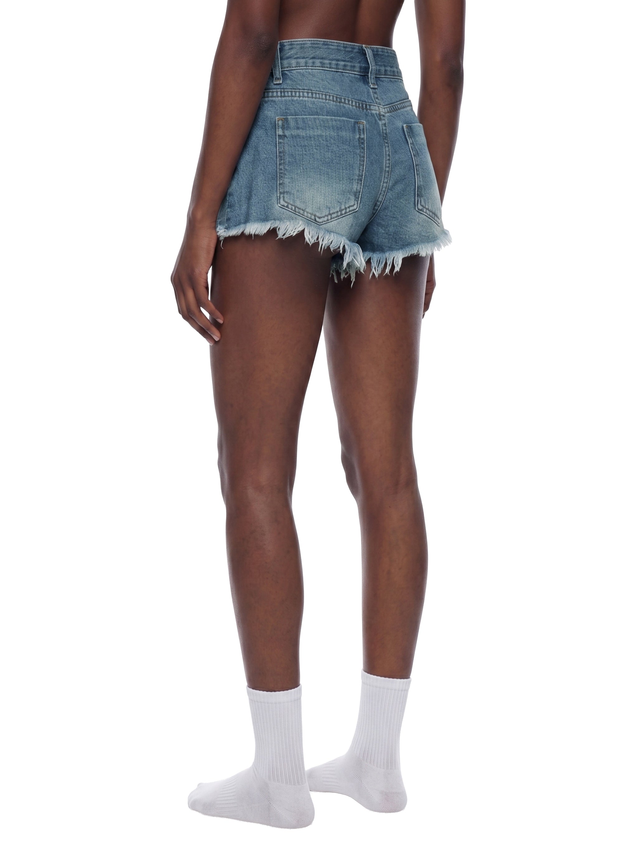 Wolvyn Apparel Women's Vintage Wash Raw Hem Denim Shorts