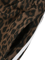 Villain by Wolvyn Apparel leopard print brown/black heavyweight drawstring shorts, unisex.