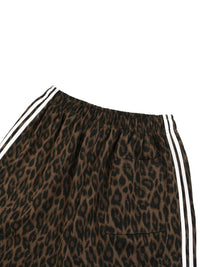 Shorts with leopard print, heavyweight fabric, elastic waistband, white side stripes