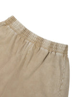 Disruptor pants, beige mineral-wash barrel-leg, elastic waistband, unisex