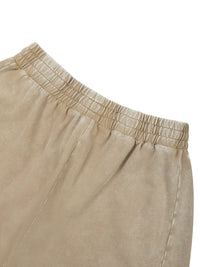 Disruptor pants, beige mineral-wash barrel-leg, elastic waistband, unisex