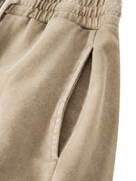 Villain by Wolvyn Apparel Disruptor unisex mineral-wash barrel-leg pants in tan velour with elastic waist and pocket