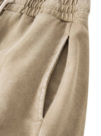 Villain by Wolvyn Apparel Disruptor unisex mineral-wash barrel-leg pants in tan velour with elastic waist and pocket