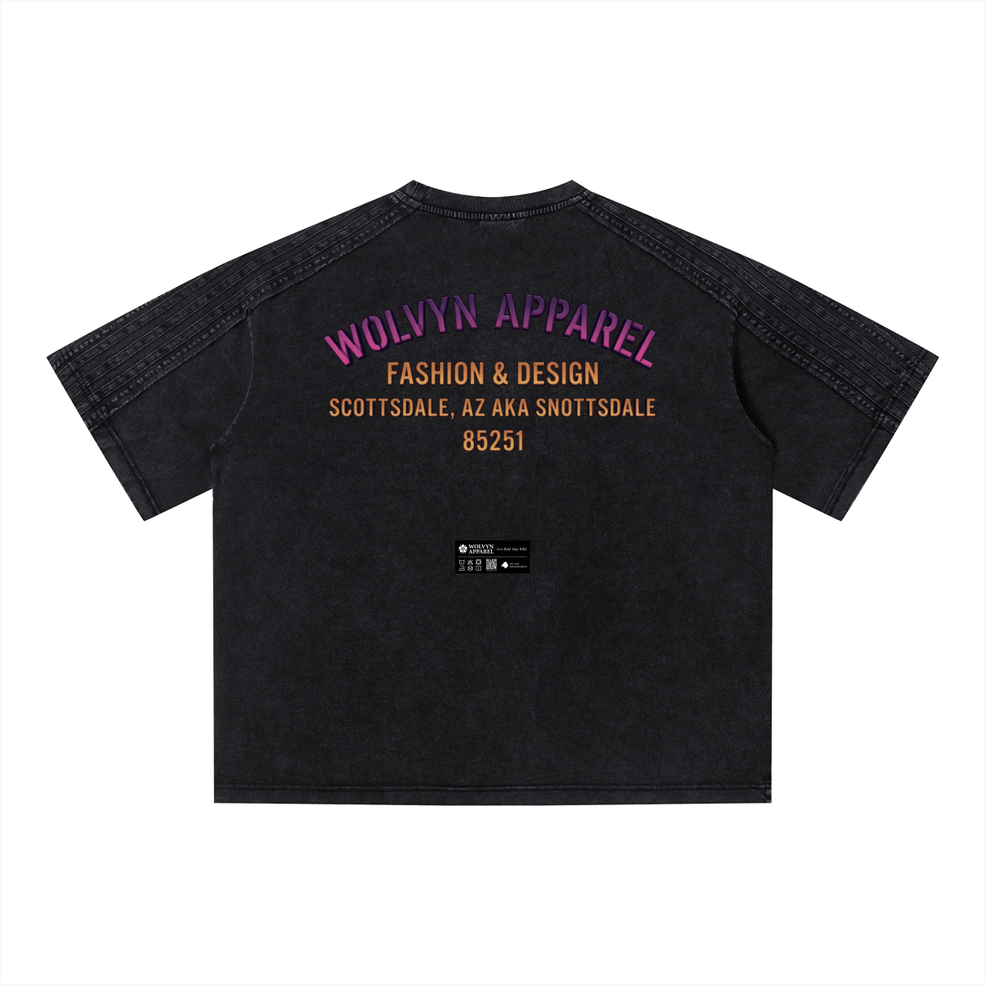 Unisex black vintage wash boxy t-shirt with bold colorful back text print.
