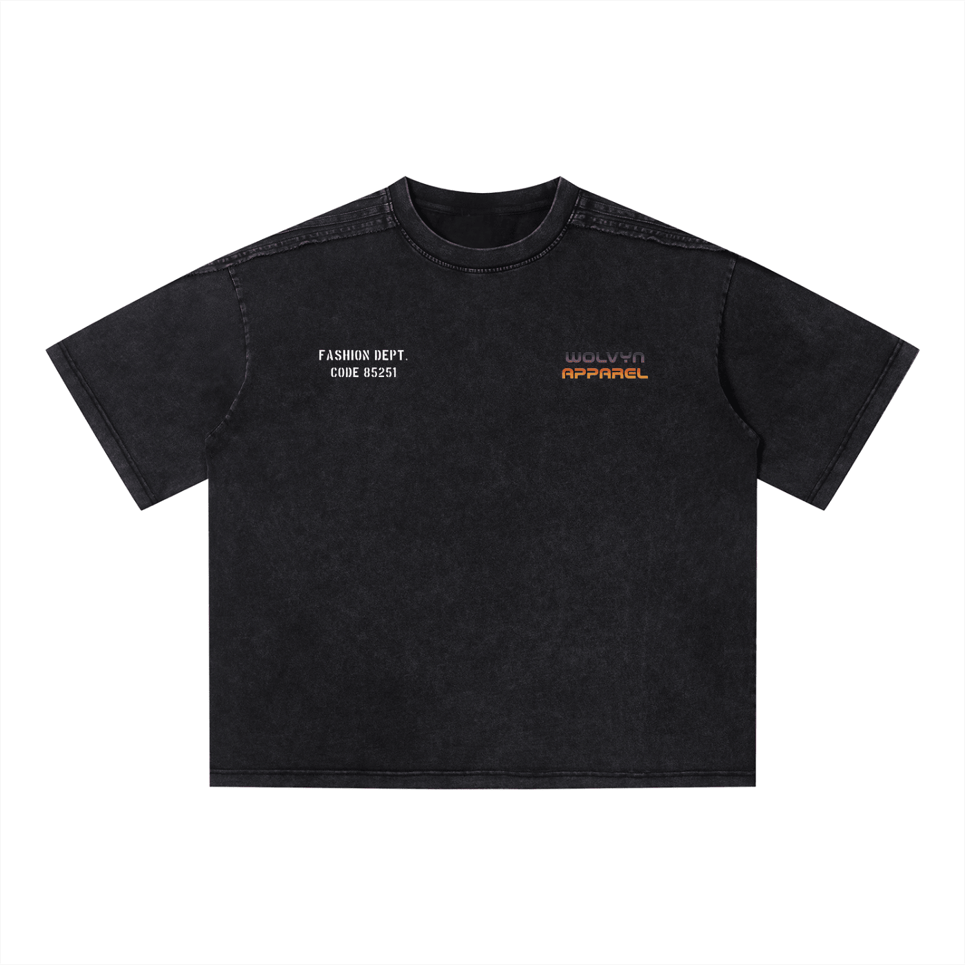 Unisex vintage wash boxy t-shirt in faded black with front text graphics and short sleeves