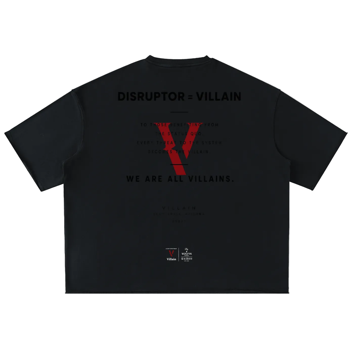 Villain by Wolvyn Apparel "Disruptor Dark Text" Washed Rolled Hem Half Sleeve T-Shirt - Wolvyn Apparel