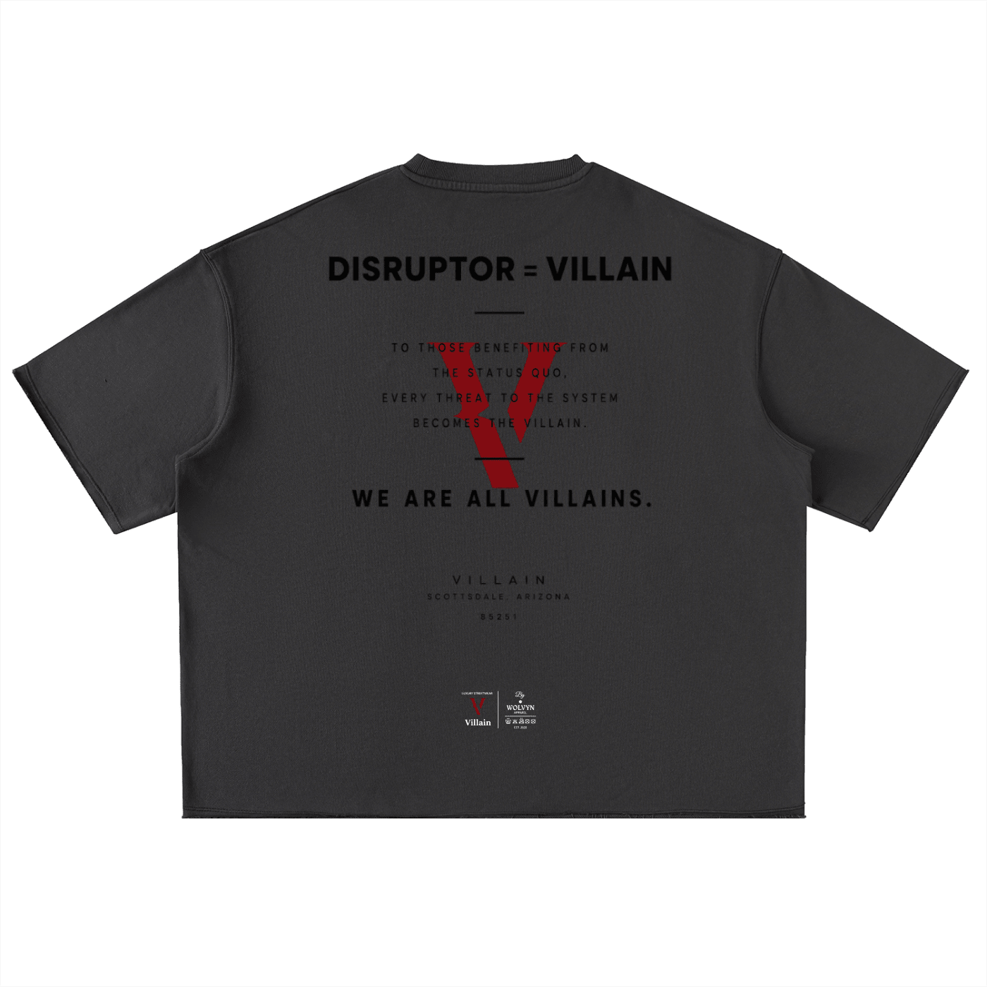 Villain by Wolvyn Apparel "Disruptor Dark Text" Washed Rolled Hem Half Sleeve T-Shirt - Wolvyn Apparel