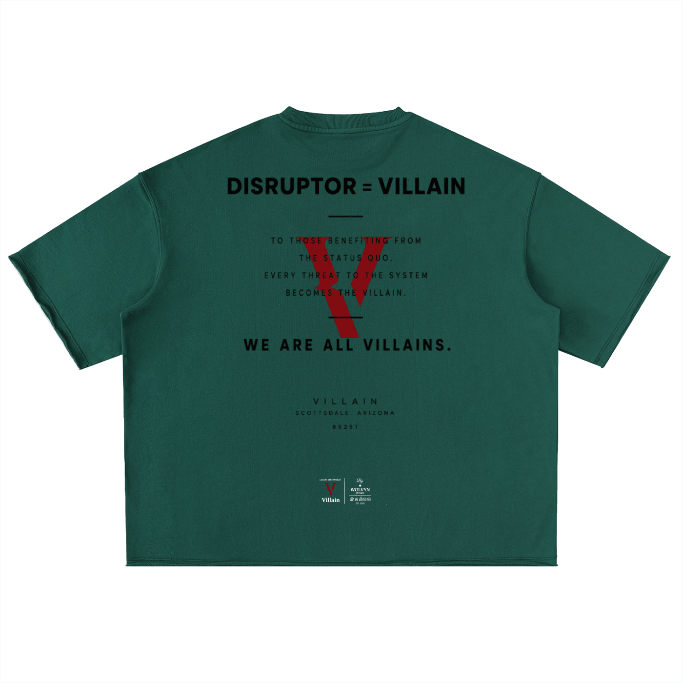 Villain by Wolvyn Apparel "Disruptor Dark Text" Washed Rolled Hem Half Sleeve T-Shirt - Wolvyn Apparel