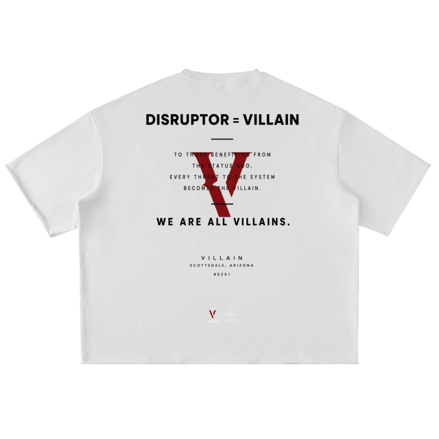 Villain by Wolvyn Apparel "Disruptor Dark Text" Washed Rolled Hem Half Sleeve T-Shirt - Wolvyn Apparel