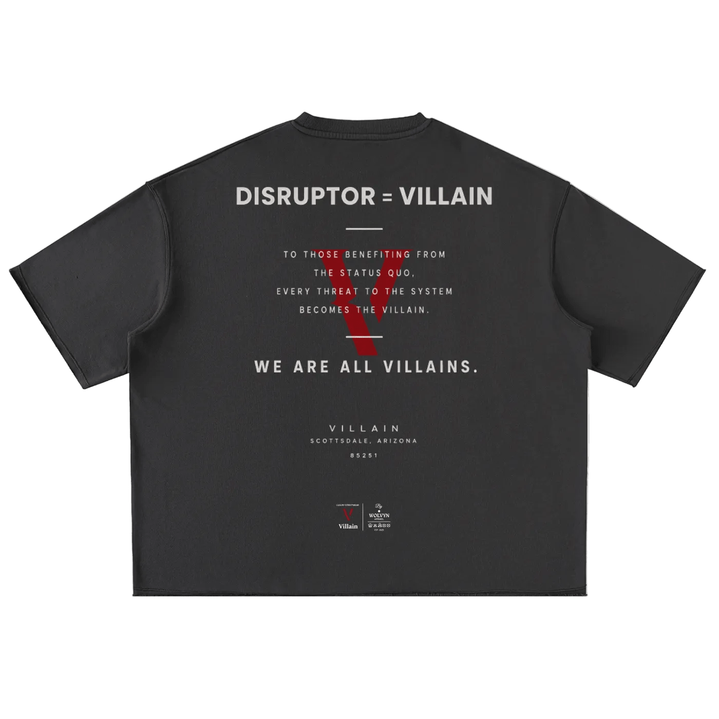 Villain by Wolvyn Apparel "Disruptor" Washed Rolled Hem Half Sleeve T-Shirt - Wolvyn Apparel