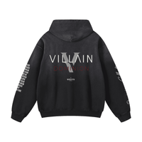 Black heavyweight oversized hoodie with 'VILLAIN DOMINION' graphic on back and sleeve text print.