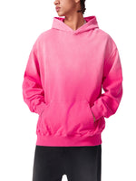 Pink sunfade oversized hoodie, heavyweight streetwear, front pocket, worn by model