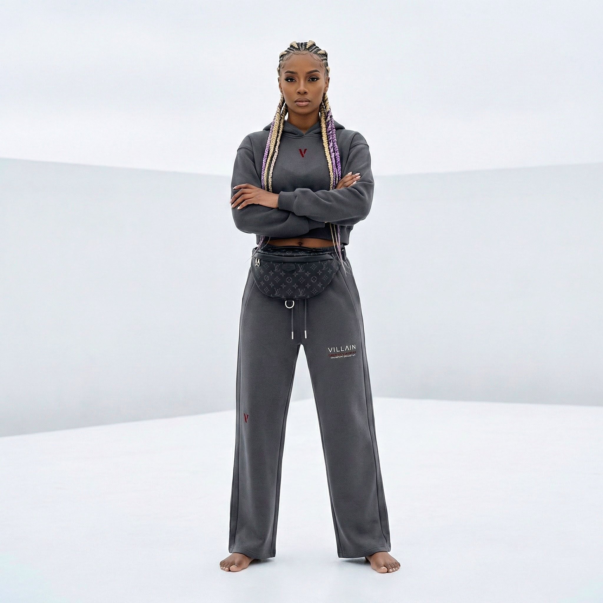 Villain by Wolvyn Apparel Essential Cropped Hoodie - (Black & Gray version) - Wolvyn Apparel