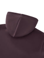Close-up of plain brown cropped hoodie hood on white background, heavyweight streetwear style