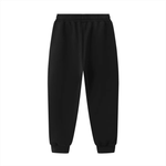 Black heavyweight jogger sweatpants with elastic waistband and cuffs on white background.