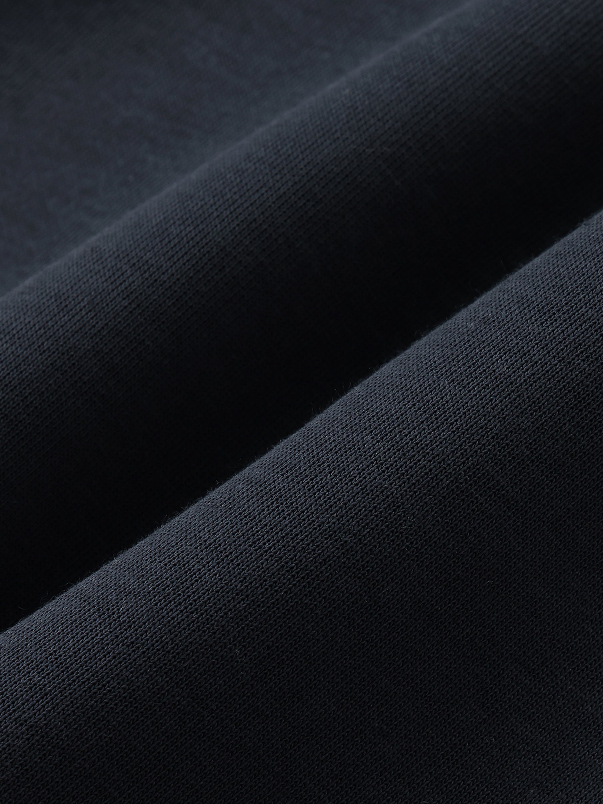 Close-up of heavyweight black sweatpants fabric with visible knit texture