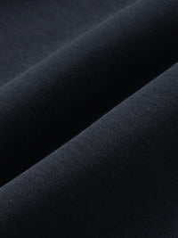 Close-up of heavyweight black sweatpants fabric with visible knit texture