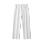White straight leg sweatpants with elastic waistband, minimalist streetwear style