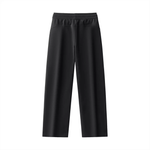 Black straight leg sweatpants with elastic waistband, minimalist design on white background