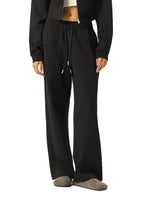 Black straight-leg sweatpants with drawstring waist, modeled on a white background