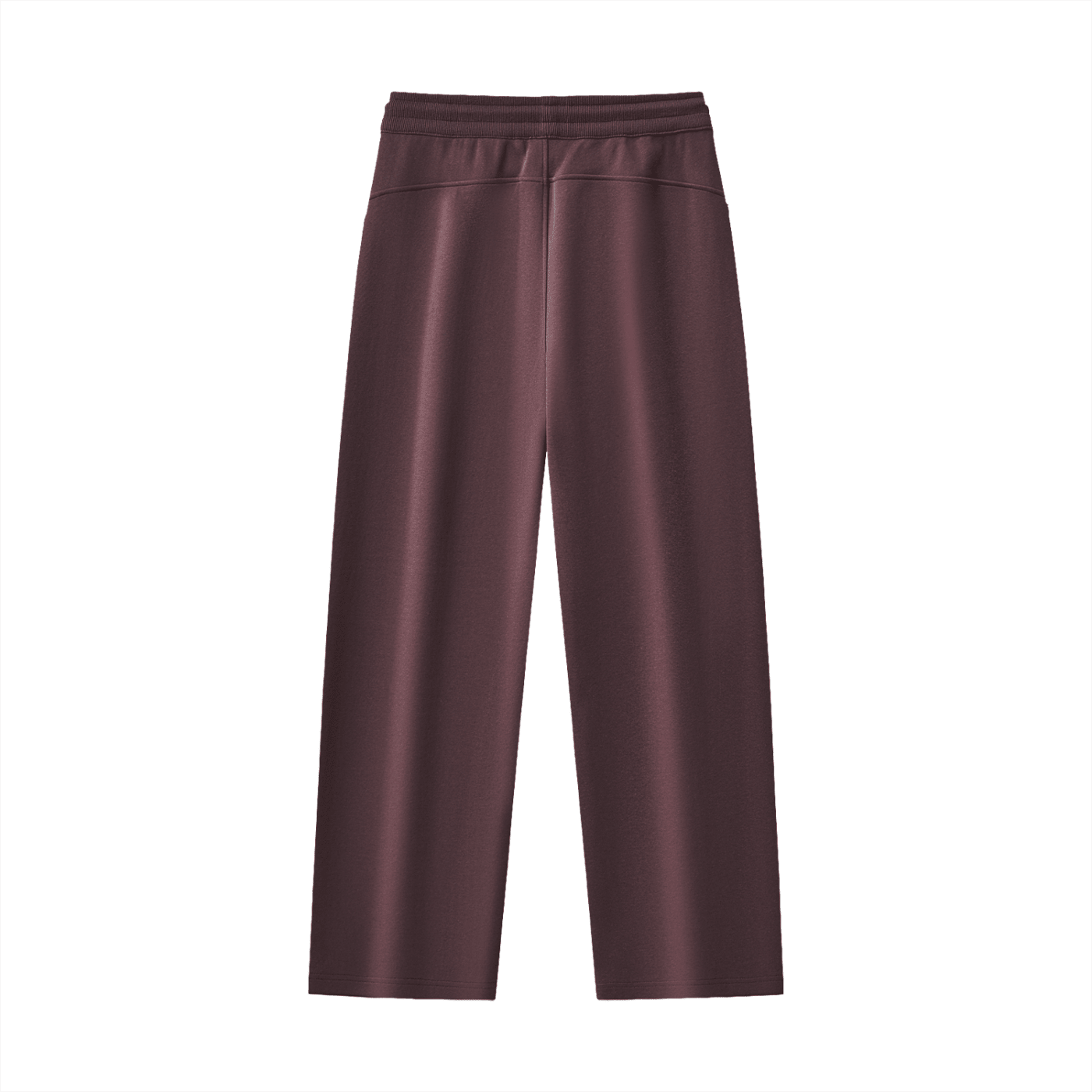Maroon straight-leg sweatpants with elastic waistband, minimalist heavyweight streetwear