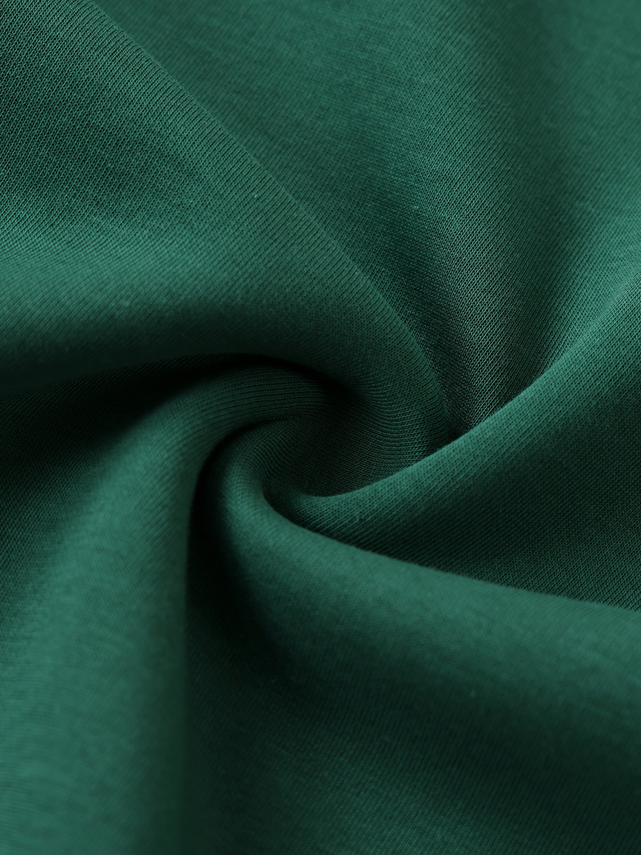 Close-up of dark green heavyweight sweatshirt fabric texture