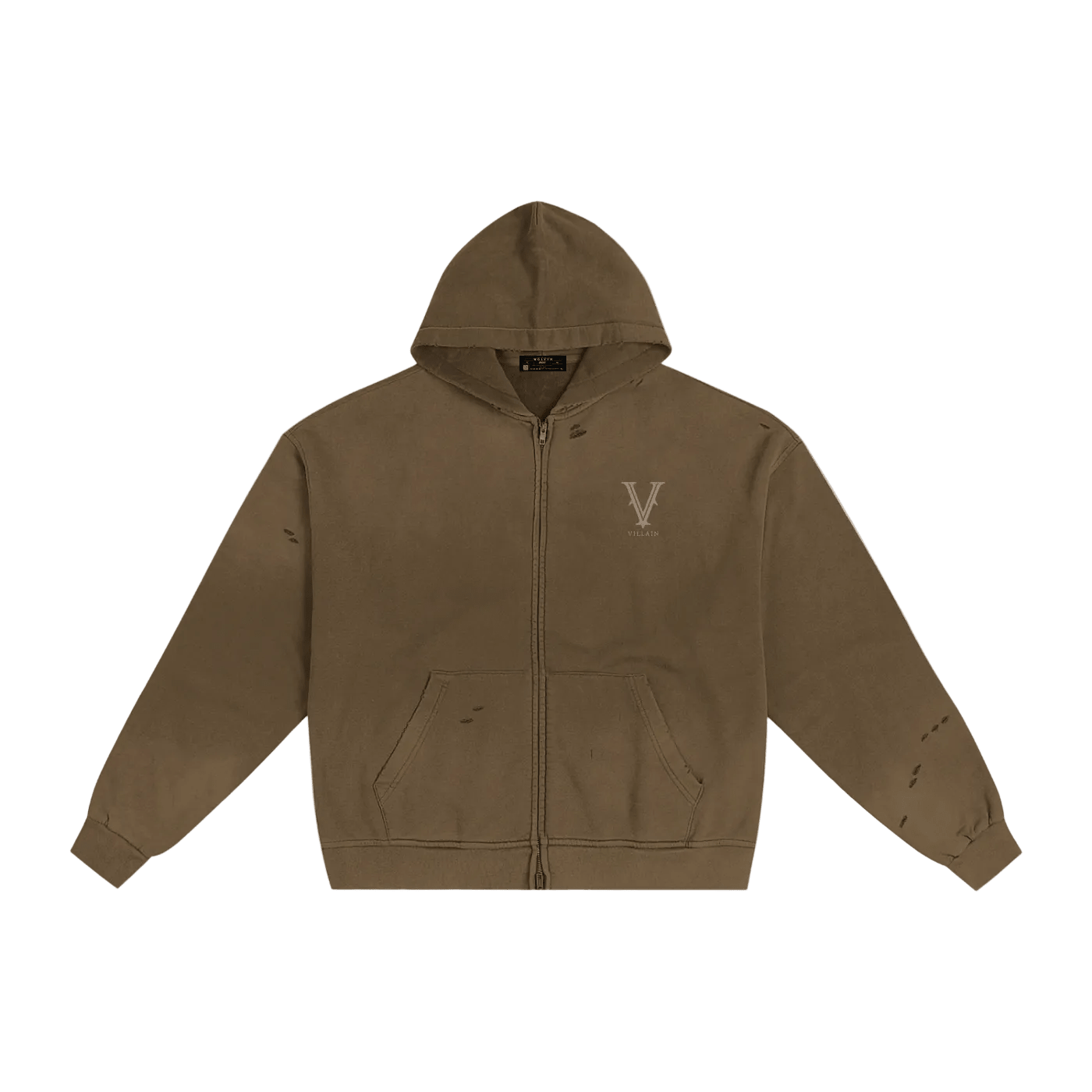 Villain by Wolvyn Apparel Hand-Frayed Sunfade Zip Hoodie - Wolvyn Apparel