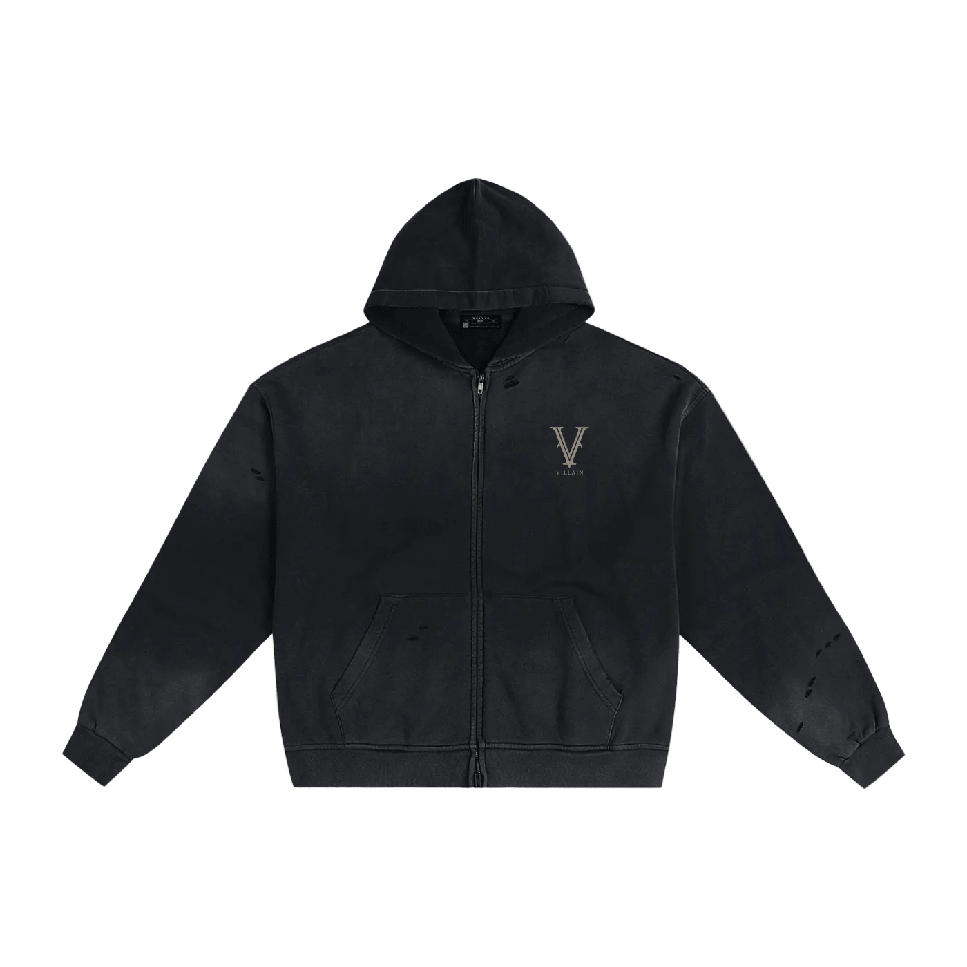 Villain by Wolvyn Apparel Hand-Frayed Sunfade Zip Hoodie - Wolvyn Apparel