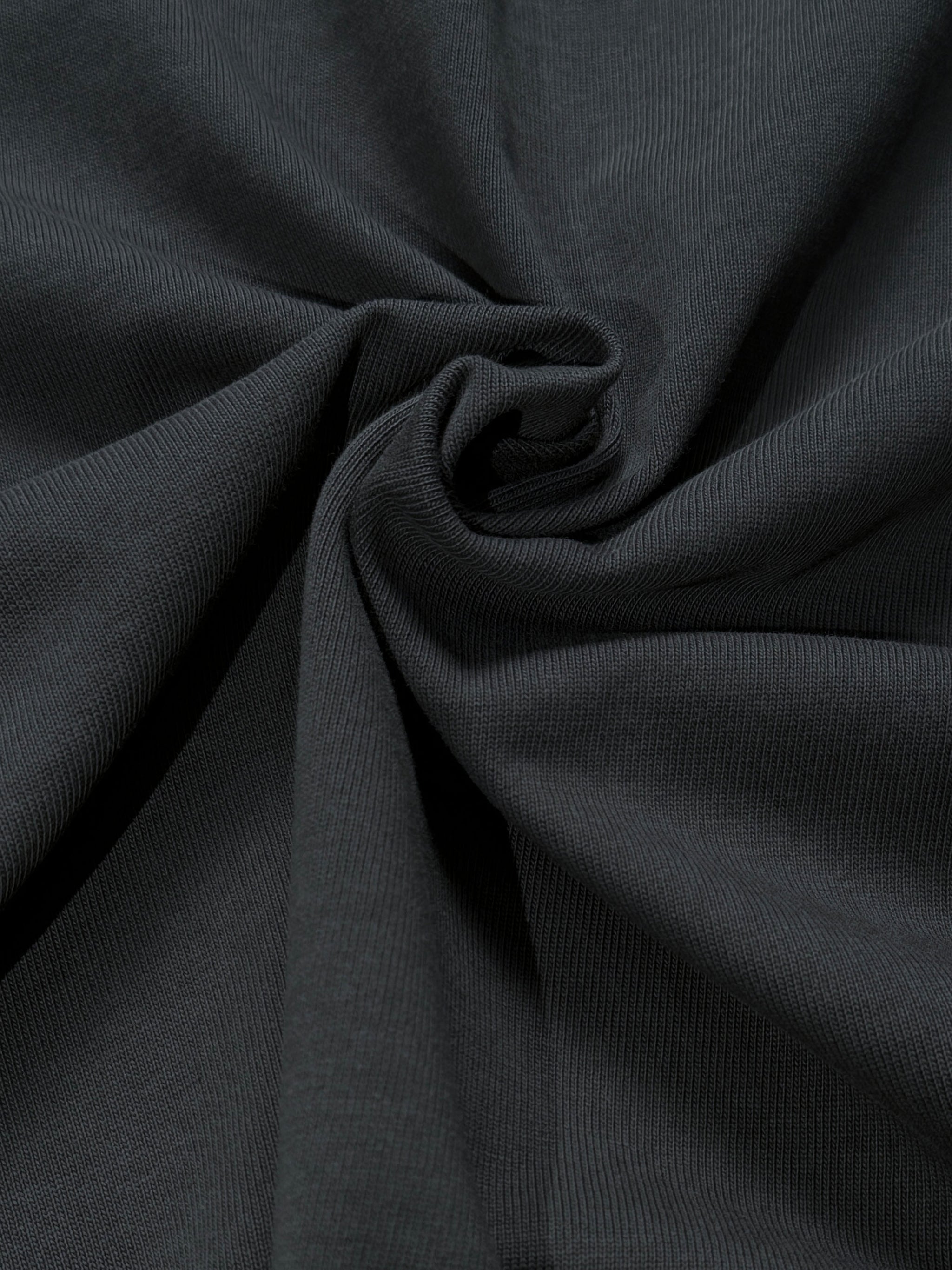 Close-up of heavyweight black knitted cotton fabric with textured ribbing