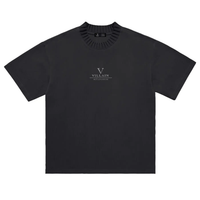 Black heavyweight knitted round neck t-shirt with Villain logo and text on front