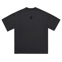 Black heavyweight knitted round neck t-shirt with small V logo on the back