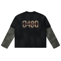 Wolvyn Apparel ‘0480’ Unisex Vintage Wash Leopard Paneled Layer T-Shirt - Wolvyn Apparel
