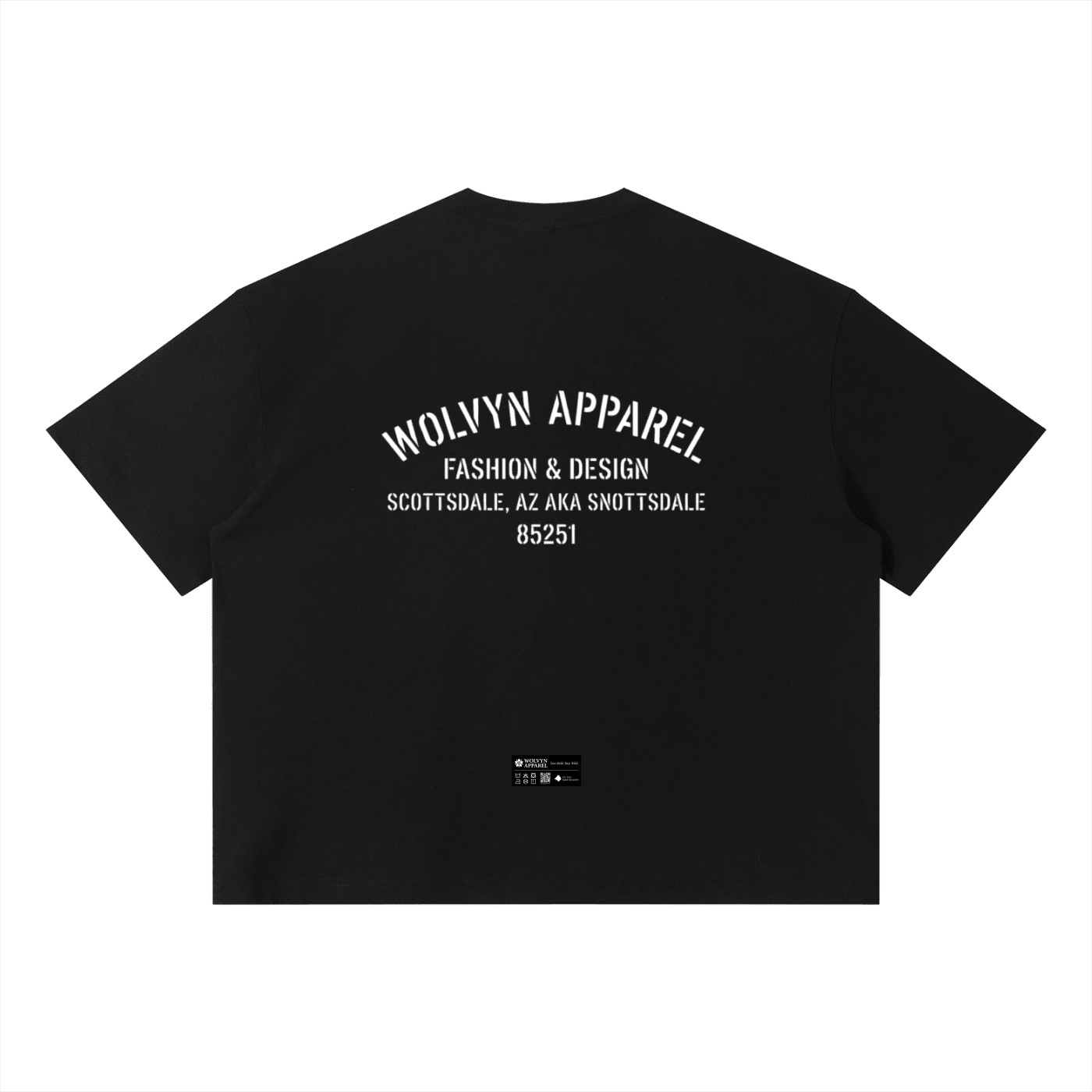 Black unisex boxy t-shirt with bold white text on back, heavyweight streetwear style