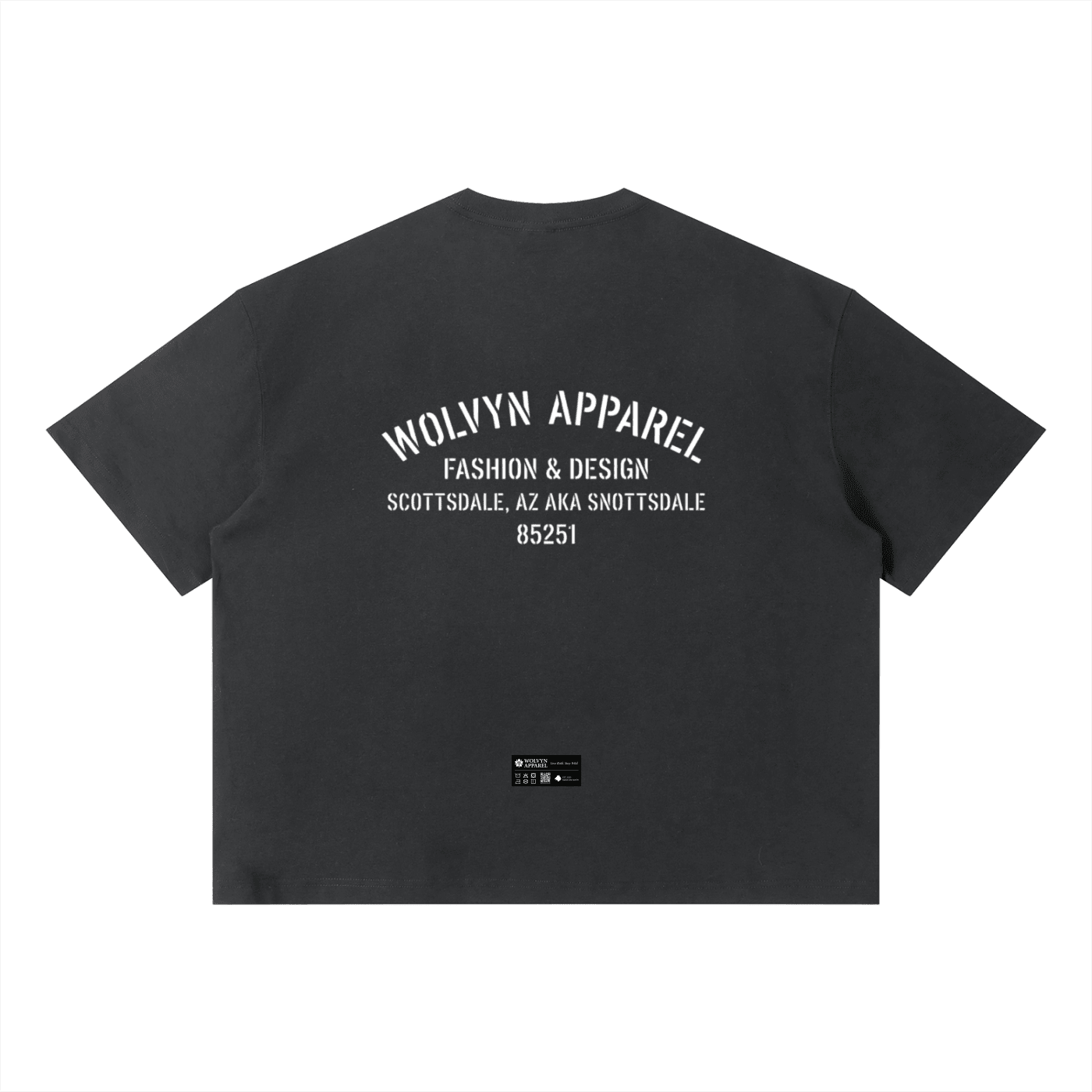 Unisex black boxy t-shirt with bold white back text and Scottsdale AZ design details.