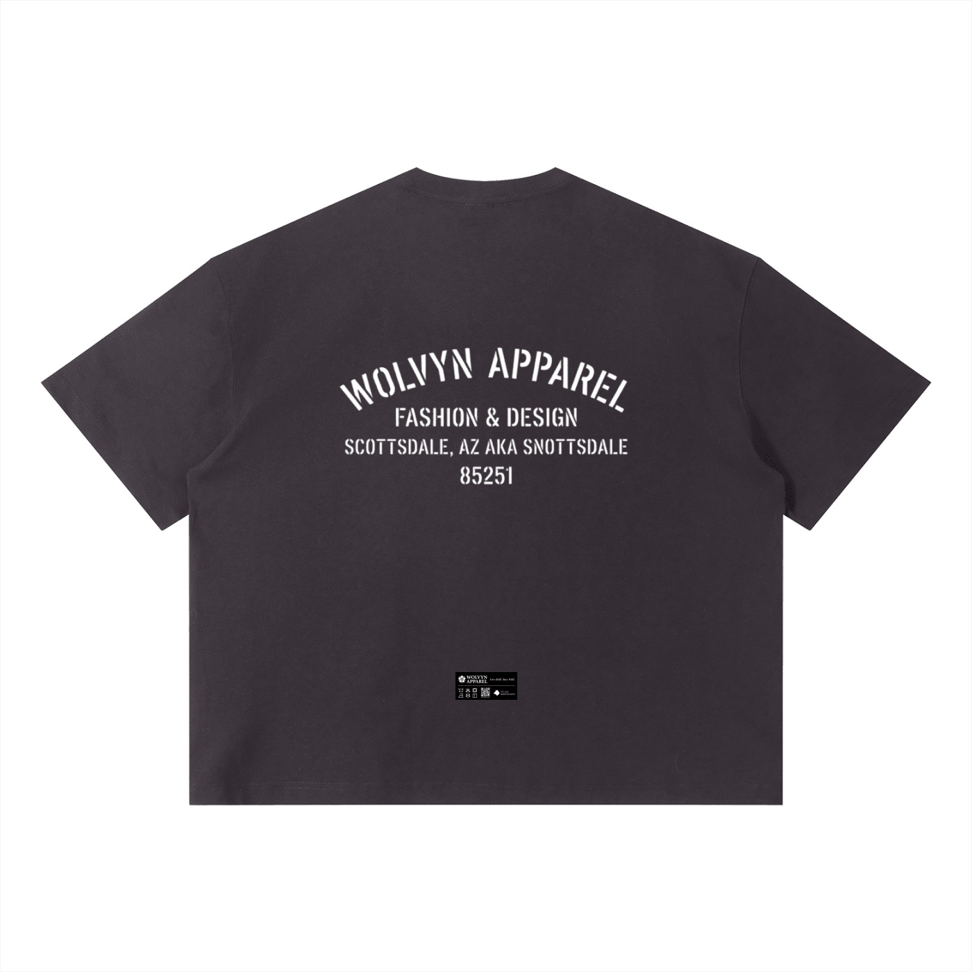 Black unisex boxy t-shirt with white graphic text on back, streetwear style