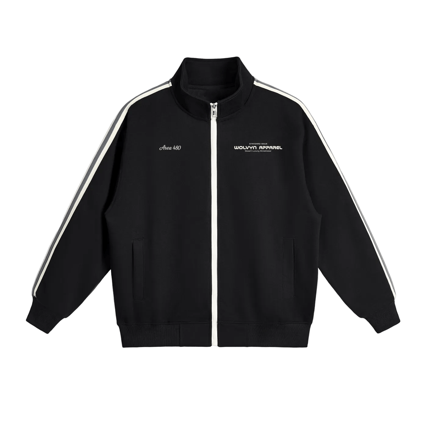 Wolvyn Apparel "Area 480" Contrast Side - Stripe Stand Collar Jacket - Wolvyn Apparel