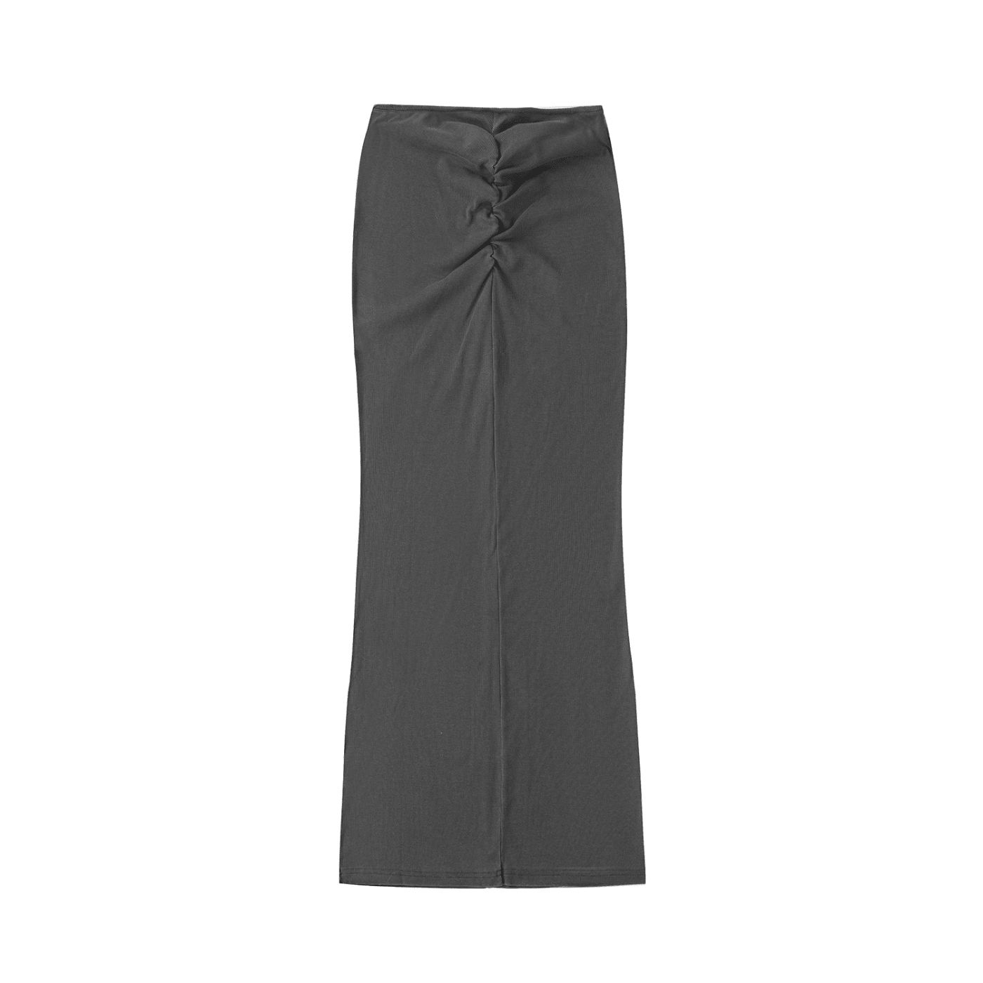 Charcoal dyed washed maxi skirt with ruched drawstring detail, streetwear style