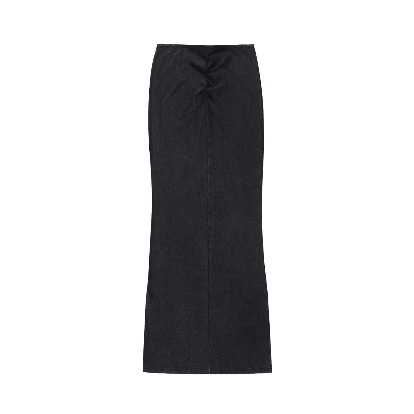 Black dyed washed drawstring maxi skirt with gathered waist, streetwear style