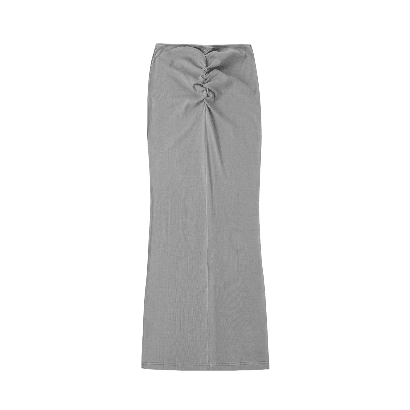 Gray dyed washed drawstring maxi skirt with ruched detail, streetwear fashion