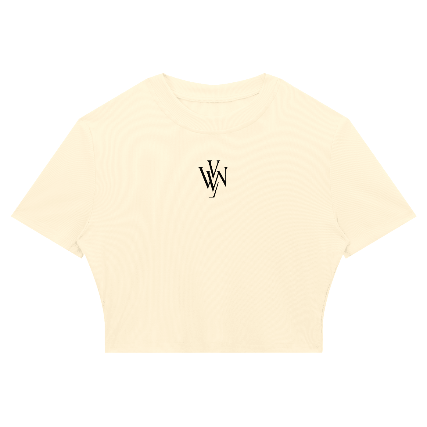Women's slim ribbed crop t-shirt in cream with minimalist black chest logo